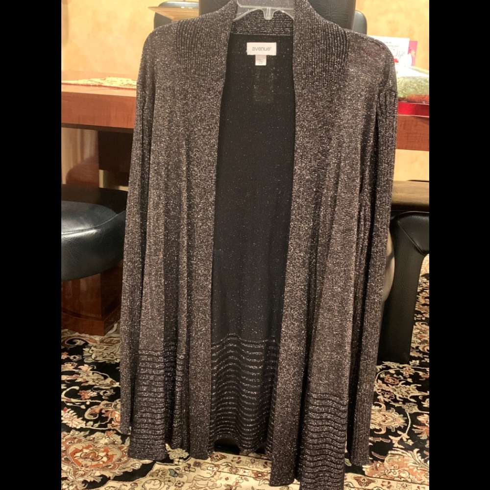 Avenue Metallic Gold and Black Ribbed Cardigan